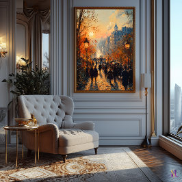 Parijse straat bij zonsondergang in impressionisti poster
