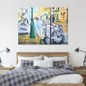 Parijse Straat met Fiets Canvas Afdruk (Insitu (Slaapkamer))