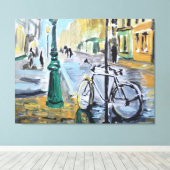 Parijse Straat met Fiets Canvas Afdruk (Insitu (Houten vloer))