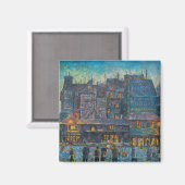 Parijse straat verlicht 's nachts (Franse kunst) Magneet (Voorkant / Achterkant)