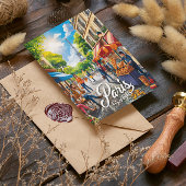 Parijse straatbeeld met Eiffeltoren Briefkaart