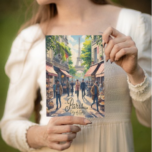 Parijse straatbeeld met Eiffeltoren Briefkaart