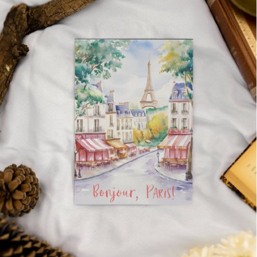 Parijse straatbeeld met Eiffeltoren Briefkaart