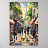 Parijse straatbeeld met Eiffeltoren Poster (Voorkant)