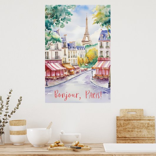 Parijse straatbeeld met Eiffeltoren Poster (Keuken)