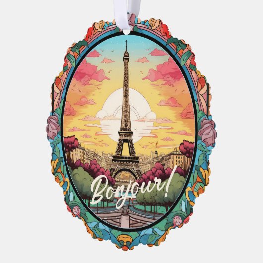 Parijse Sunset Eiffeltoren Parijs Franse Bloemen Ornament Kaart (Links)