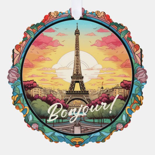 Parijse Sunset Eiffeltoren Parijs Franse Bloemen Ornament Kaart (Voorkant)