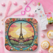 Parijse Sunset Eiffeltoren Parijs Franse Bloemen Papieren Bordje (Feest)