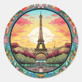 Parijse Sunset Eiffeltoren Parijs Franse Bloemen Ronde Sticker (Voorkant)