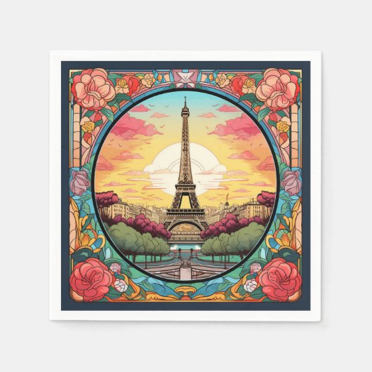 Parijse Sunset Eiffeltoren Parijs Franse Bloemen Servet (Voorkant)