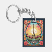 Parijse Sunset Eiffeltoren Parijs Franse Bloemen Sleutelhanger (Voorkant Links)