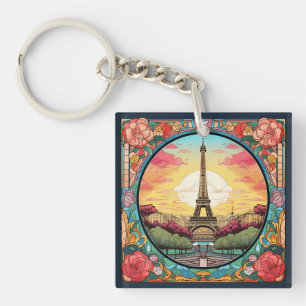 Parijse Sunset Eiffeltoren Parijs Franse Bloemen Sleutelhanger