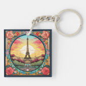 Parijse Sunset Eiffeltoren Parijs Franse Bloemen Sleutelhanger (Achterkant)