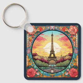 Parijse Sunset Eiffeltoren Parijs Franse Bloemen Sleutelhanger