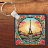 Parijse Sunset Eiffeltoren Parijs Franse Bloemen Sleutelhanger (Voorkant)