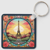 Parijse Sunset Eiffeltoren Parijs Franse Bloemen Sleutelhanger (Achterkant)