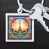 Parijse Sunset Eiffeltoren Parijs Franse Bloemen Sleutelhanger