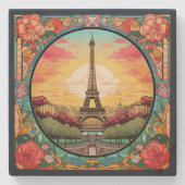 Parijse Sunset Eiffeltoren Parijs Franse Bloemen Stenen Onderzetter (Voorkant)