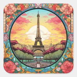 Parijse Sunset Eiffeltoren Parijs Franse Bloemen Vierkante Sticker