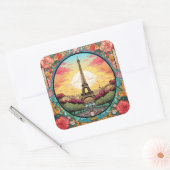 Parijse Sunset Eiffeltoren Parijs Franse Bloemen Vierkante Sticker (Envelop)