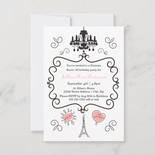 Parijse thema - 3x5 Verjaardagsfeestuitnodiging Kaart (Voorkant)