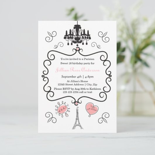 Parijse thema - 3x5 Verjaardagsfeestuitnodiging Kaart (Staand voorkant)