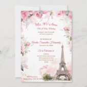 Parijse Thema Roze Quinceañera Uitnodiging Bloemen (Voorkant)