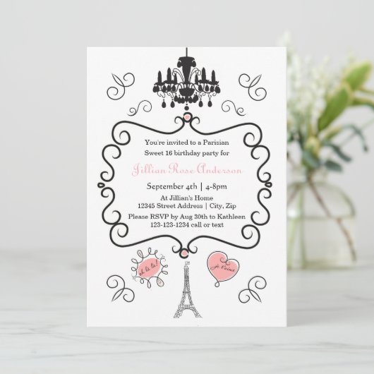 Parijse Thema - Uitnodiging voor verjaardagsfeestj (Staand voorkant)