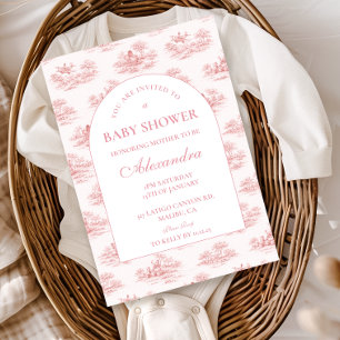 Parijse Toile Baby Shower Roze Kaart