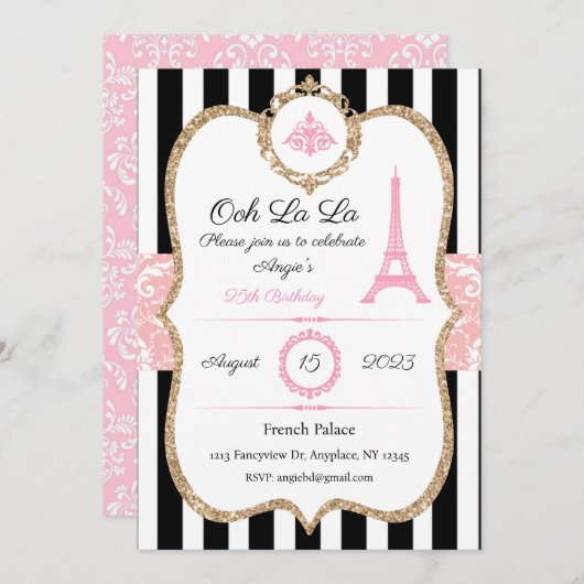 Parijse Uitnodiging, Douane, Verjaardag, Bruiloft, Kaart (Voorkant / Achterkant)