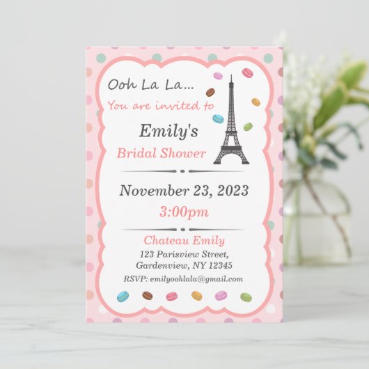 Parijse uitnodiging, Franse thema uitnodiging, Mac Kaart (Staand voorkant)