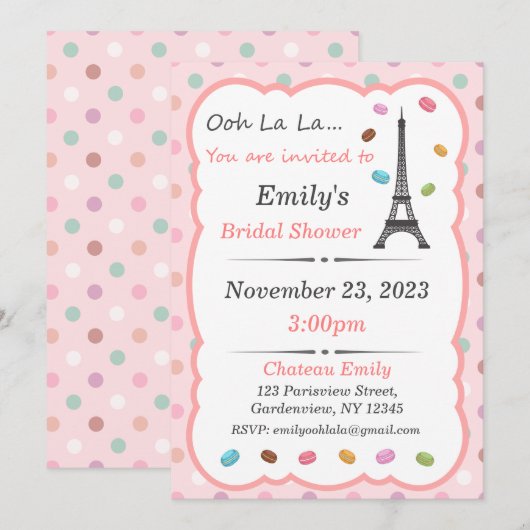 Parijse uitnodiging, Franse thema uitnodiging, Mac Kaart (Voorkant / Achterkant)