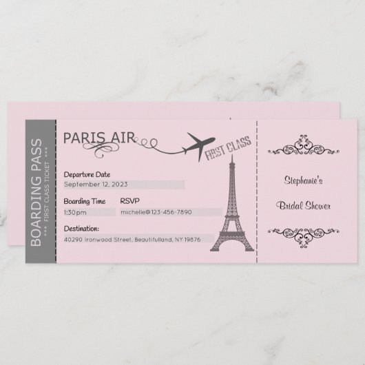 Parijse uitnodiging, Parijs thema uitnodiging, op  Kaart (Voorkant / Achterkant)