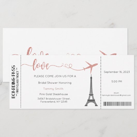 Parijse uitnodiging, Parijse bruids douche Kaart (Voorkant / Achterkant)