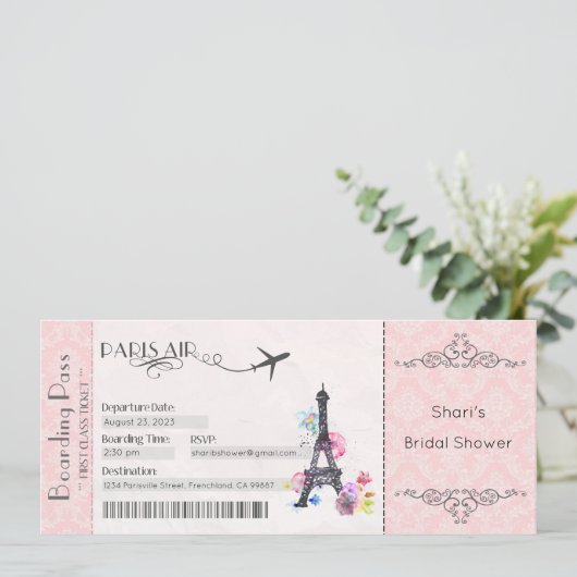 Parijse uitnodiging, Parijse Bruidsuitnodiging, Ba Kaart (Staand voorkant)