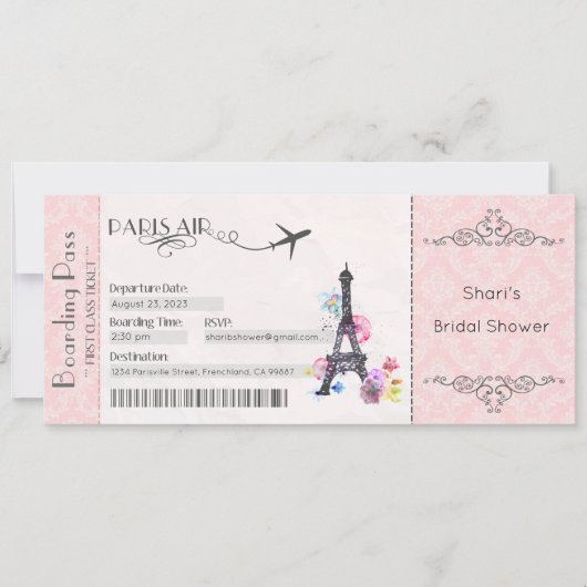 Parijse uitnodiging, Parijse Bruidsuitnodiging, Ba Kaart (Voorkant)