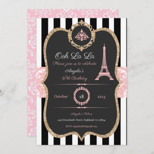 Parijse uitnodiging, Parijse verjaardag, Bruidsmei Kaart (Voorkant / Achterkant)