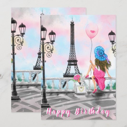 Parijse Verjaardag Kaart met Eiffeltoren (Voorkant / Achterkant)
