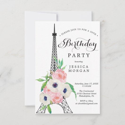 Parijse verjaardagsfeest uitnodiging Kaart Eiffelt (Voorkant)