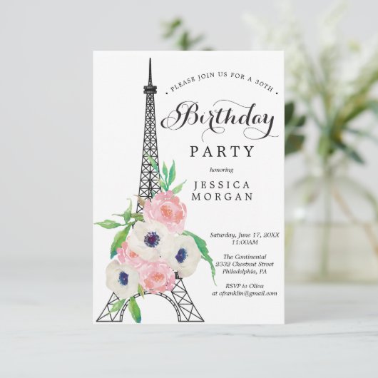 Parijse verjaardagsfeest uitnodiging Kaart Eiffelt (Staand voorkant)