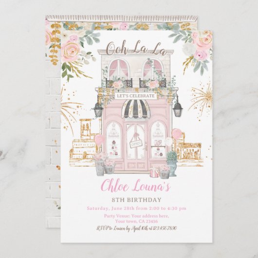 Parijse verjaardagsfeestje thema kaart (Voorkant / Achterkant)