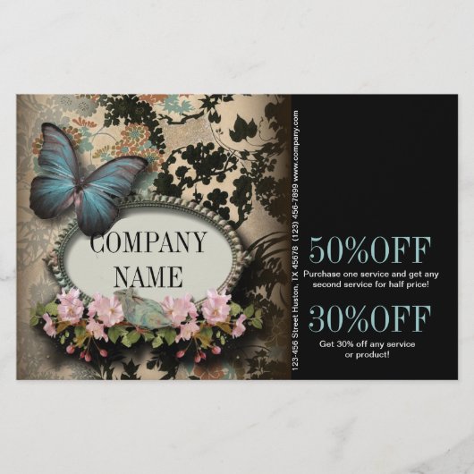 Parijse vintage bloem vlinder SPA schoonheidssalon Flyer (Voorkant)