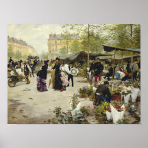 Parijse Vintage Bloemenmarkt Schilderij (Oude Kuns