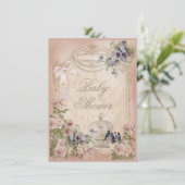 Parijse Vogelkooi, Vogels en Bloemen Baby shower Kaart (Staand voorkant)