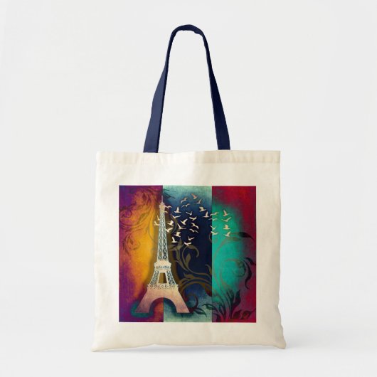 Parijse vogelwervelkunst herbruikbare canvas tas (Voorkant)