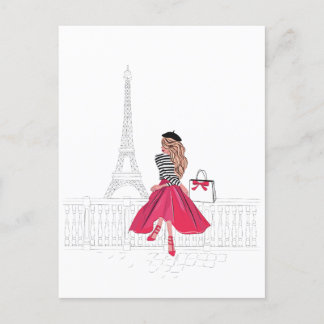 Parijse vrouw door Eiffeltoren Briefkaart