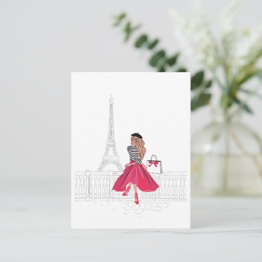 Parijse vrouw door Eiffeltoren Briefkaart (Staand voorkant)