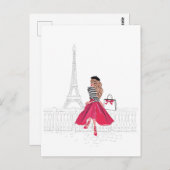 Parijse vrouw door Eiffeltoren Briefkaart (Voorkant / Achterkant)
