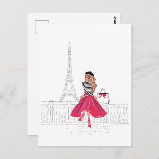 Parijse vrouw door Eiffeltoren Briefkaart (Voorkant / Achterkant)