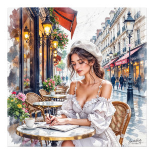 Parijse Vrouwen Elegantie: Parijse Café Straat Vib Foto Afdruk